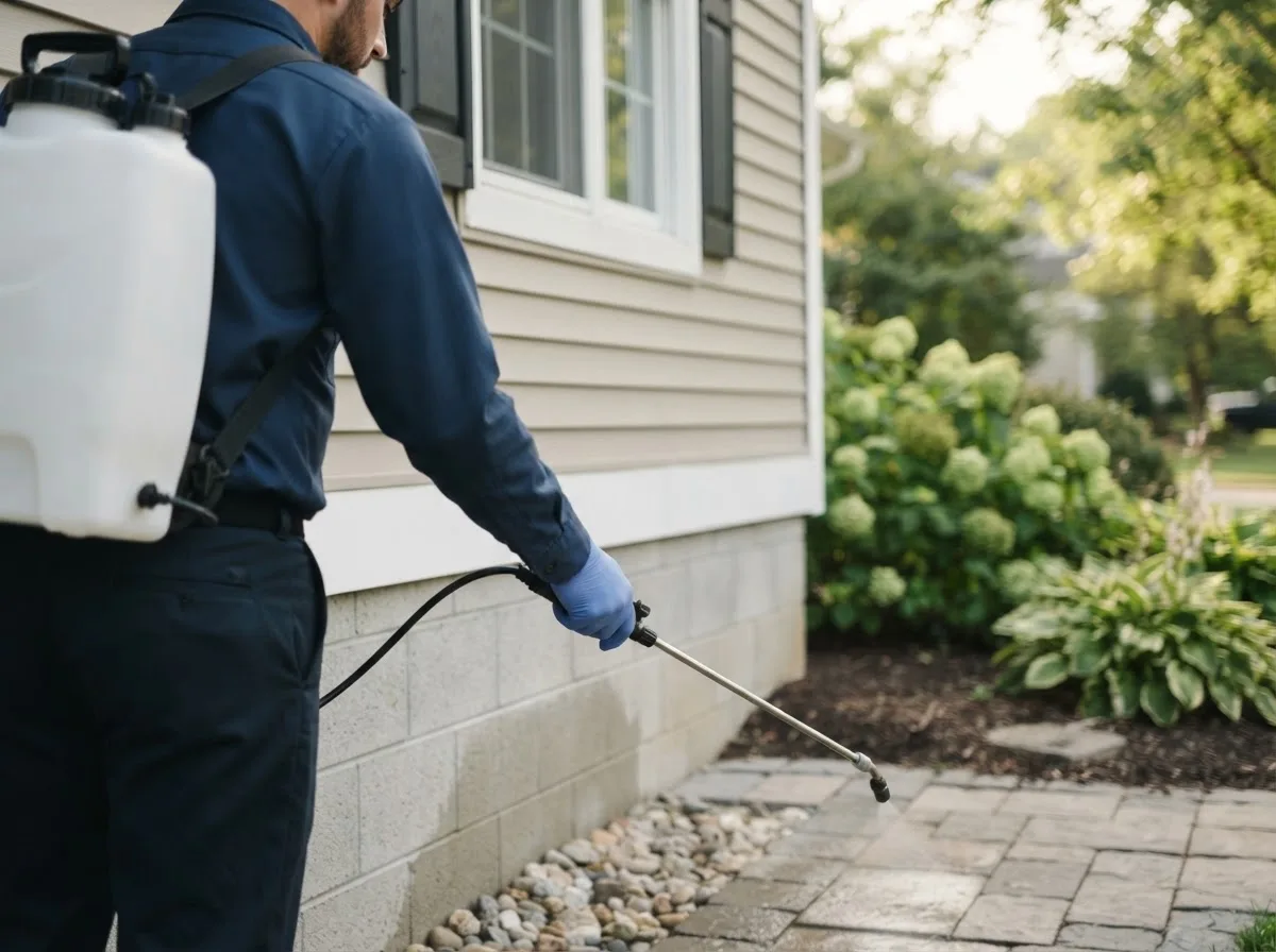 Pest control technician inspecting a home in Lubbock, TX